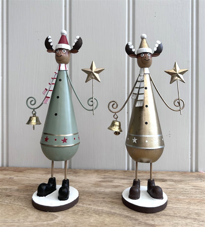 Green or Gold Metal Reindeer Christmas Ornament